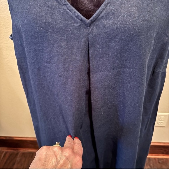 J Jill Love Linen Sleeveless Pintuck Dress in Navy, XL Tall, Beachy Summer Comfy - Picture 3 of 13